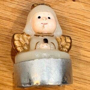 Vintage Angel Candle Figurine Gold Wings Painted Christmas Holiday Decor 2.5"